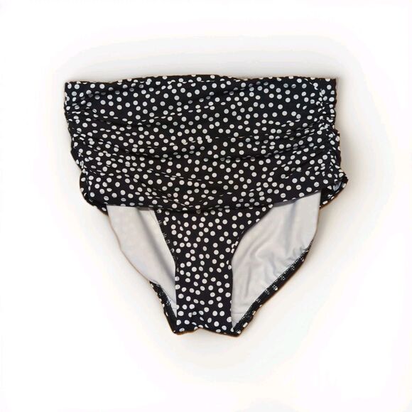 Lands End High Waist Bikini Bottom Womens 8 Black White Polka Dot Tummy Control - Picture 1 of 6